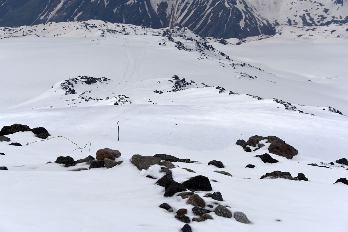 09B Looking Down At Mir And Garabashi Cable Car Stations And Diesel Hut From Pastukhov Rocks 4700m On Mount Elbrus Climb